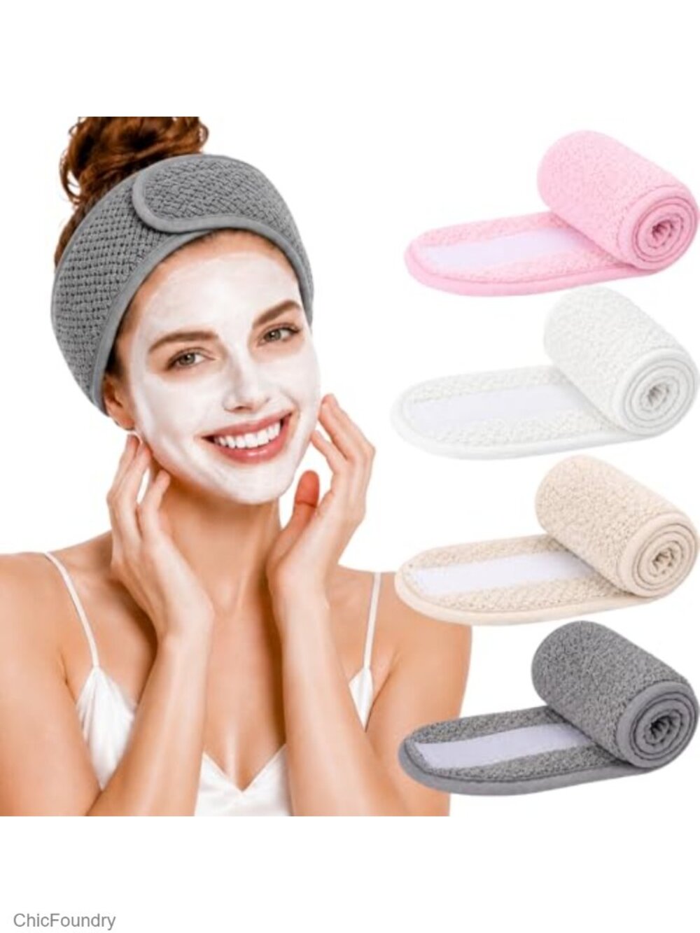 4 Pack Adjustable Terry Cloth Spa Headband for Skincare, Makeup, Bath & Facial